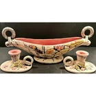 1955 HULL USA Mid-Century Pink BLOSSOM FLITE Candle Holders & Console Bowl~MCM
