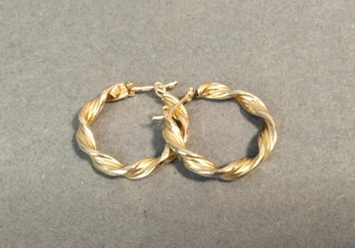 9 Carat Yellow Gold Twisted Hoop Earrings Fully Hallmarked 1.86 g 20mm BK/ML