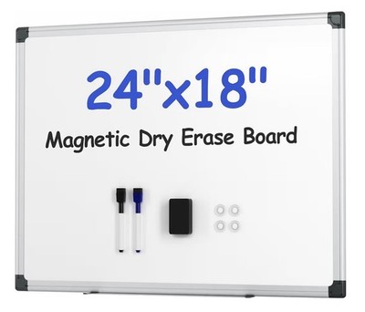 Magnetic White Board Kit for Wall 24'' X 18'', 1 Dry Eraser & 2 Multicolor Markers