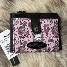NWT Ed Hardy Bifold Snap Card Case - Pink - Skulls  Flowers
