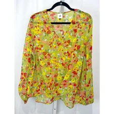 NWOT CABI Playground Blouse 6503 Floral Print Long Sleeve Top Green Multi Size L