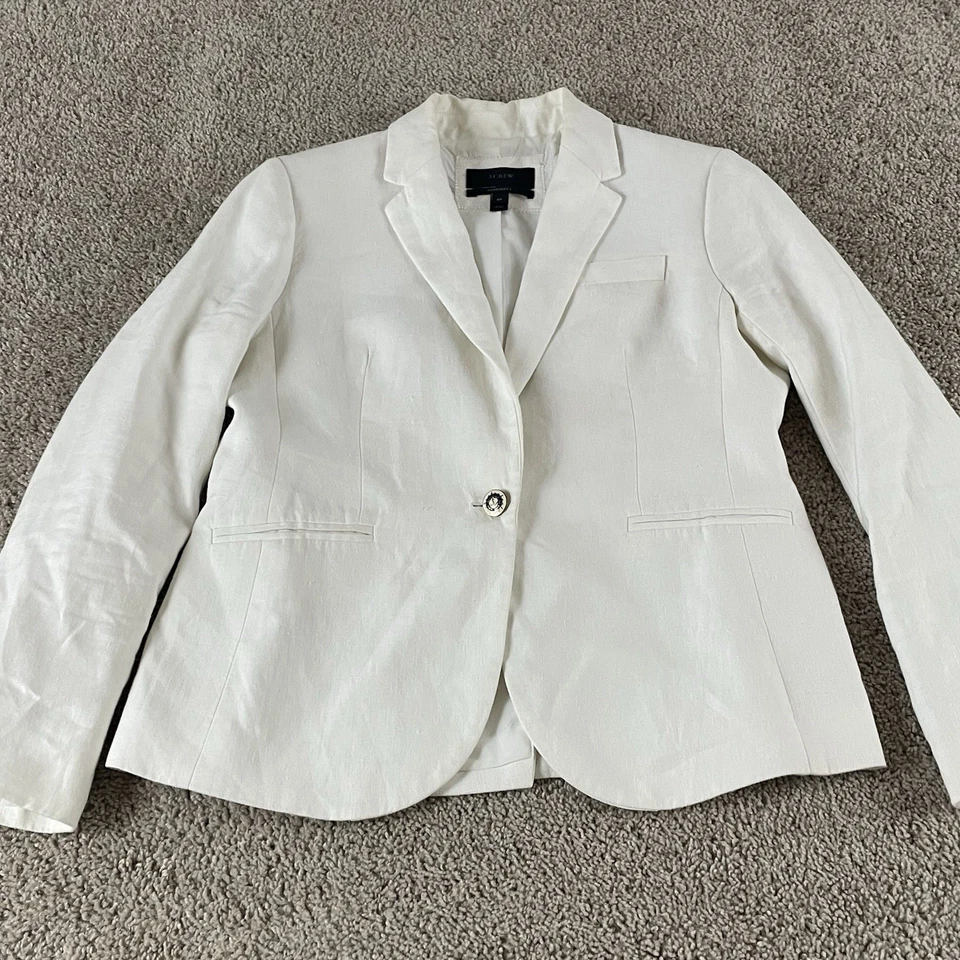 J.Crew Campbell Blazer Women's 6p White Linen Coastal Academia Anchor Buttons R2 - Image 2 of 4
