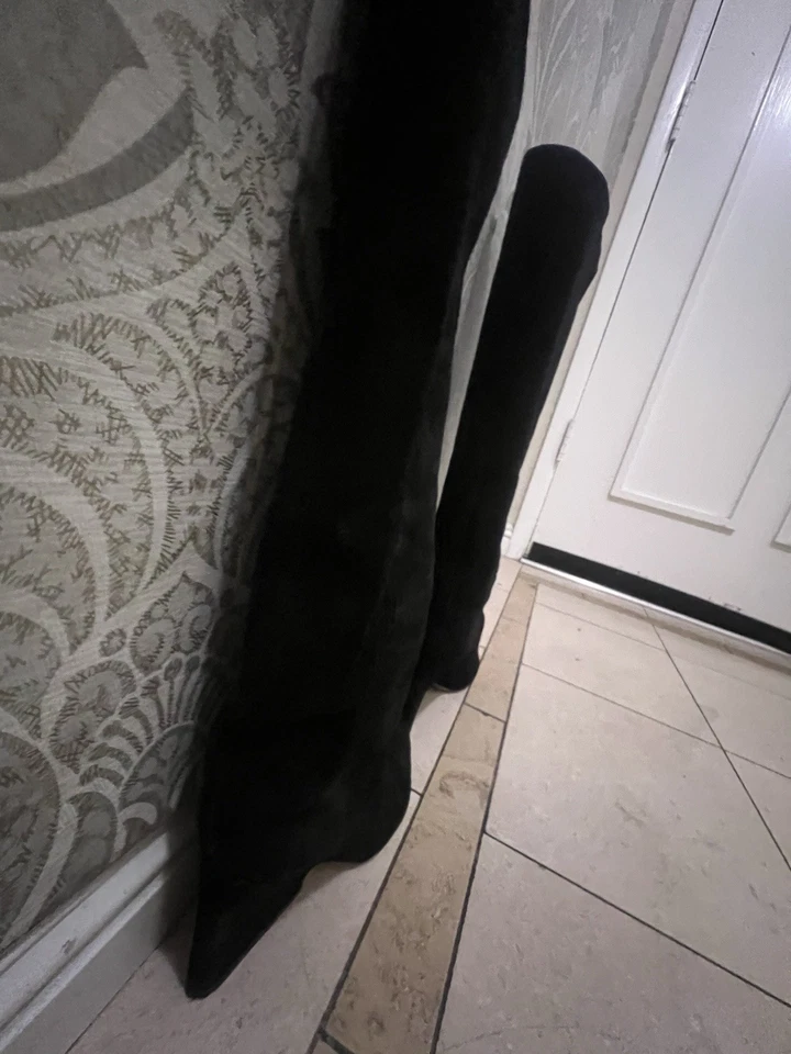 Jimmy Choo Silver Studded Suede Mid Calf Boots Stiletto Heel Sexy Black Size 37 - Image 4 of 4