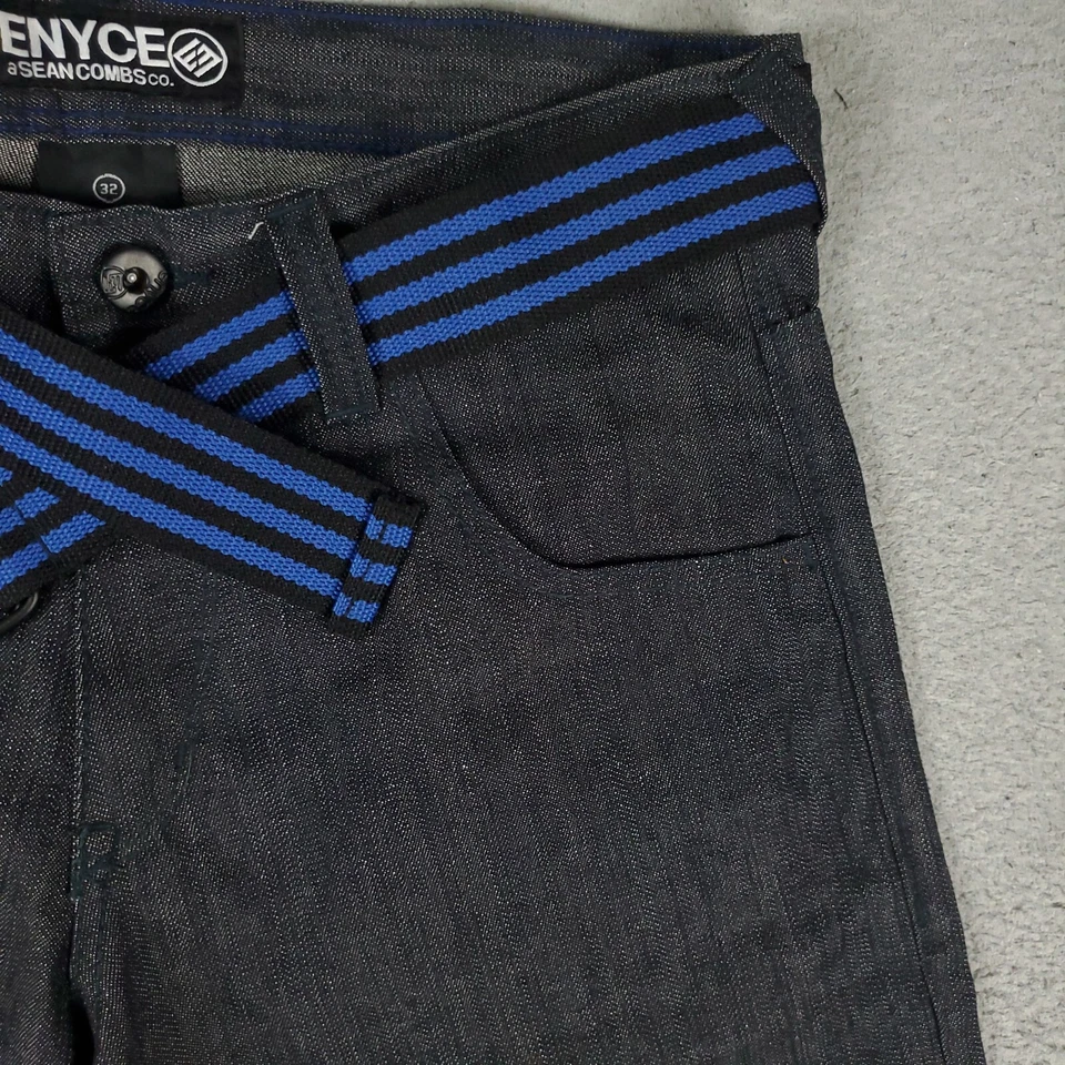 Pantalones Cortos Enyce Para Hombre Talla 32 Gris Azul Retro Sueltos Cinturón Denim Foto 3 de 4