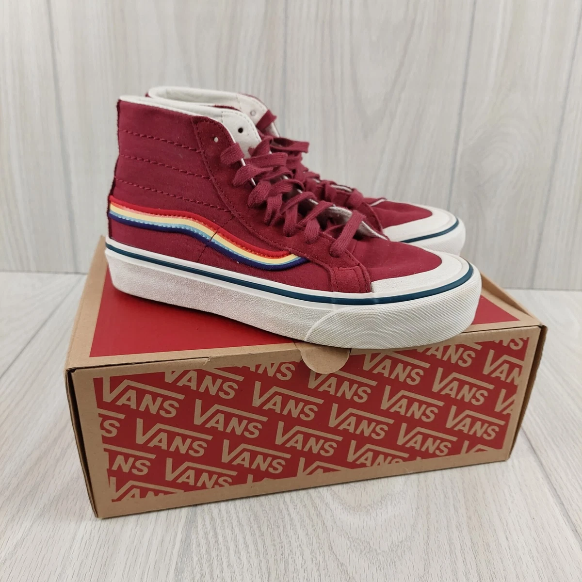 Vans SK8 Hi 138 Decon Rad Rainbow Shoes Red Mens 3.5 Women s 5 Maroon EUC
