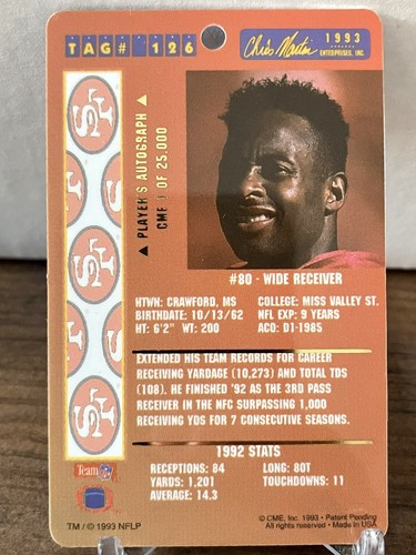 1993 Dog Tags #126 Jerry Rice - Picture 2 of 2