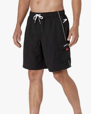 NWT Speedo Men's Swim Trunk Knee Length Marina Volley Black/White Size S