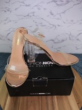 Fashion Nova Women's 8.5 Rose Gold Clear Acryllic Heels Clear Strap Preowned WB!