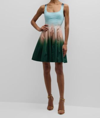 blue ombre short dress Philosophy Di Lorenzo Serafini Square-Neck A-Line Mini Dress, Fantasy Print Lig, Women's, 2, A-Line Dresses HOW AM I TURNING smart-casual the soft jersey lining AS Photo:AS Photo