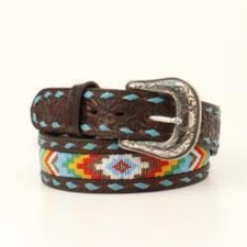New Women's Nocona BEADED INLAY BELT w/ Turquoise buck lace stitching 4SIZES 