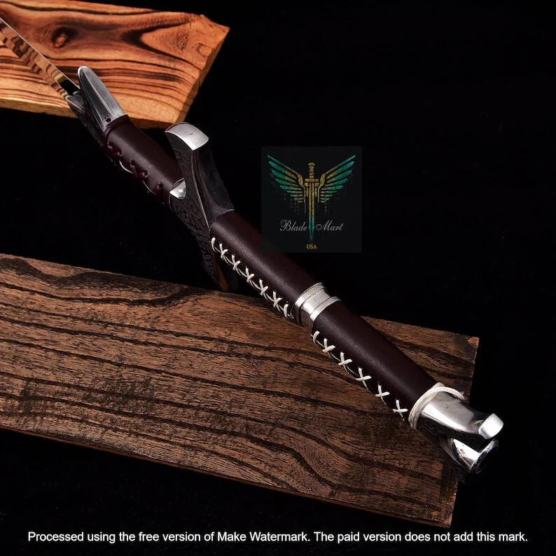 Réplica de espada Skyrim duas mãos Dragonborn Elder Scroll pronto para batalha borda dupla - Imagem 4 de 4