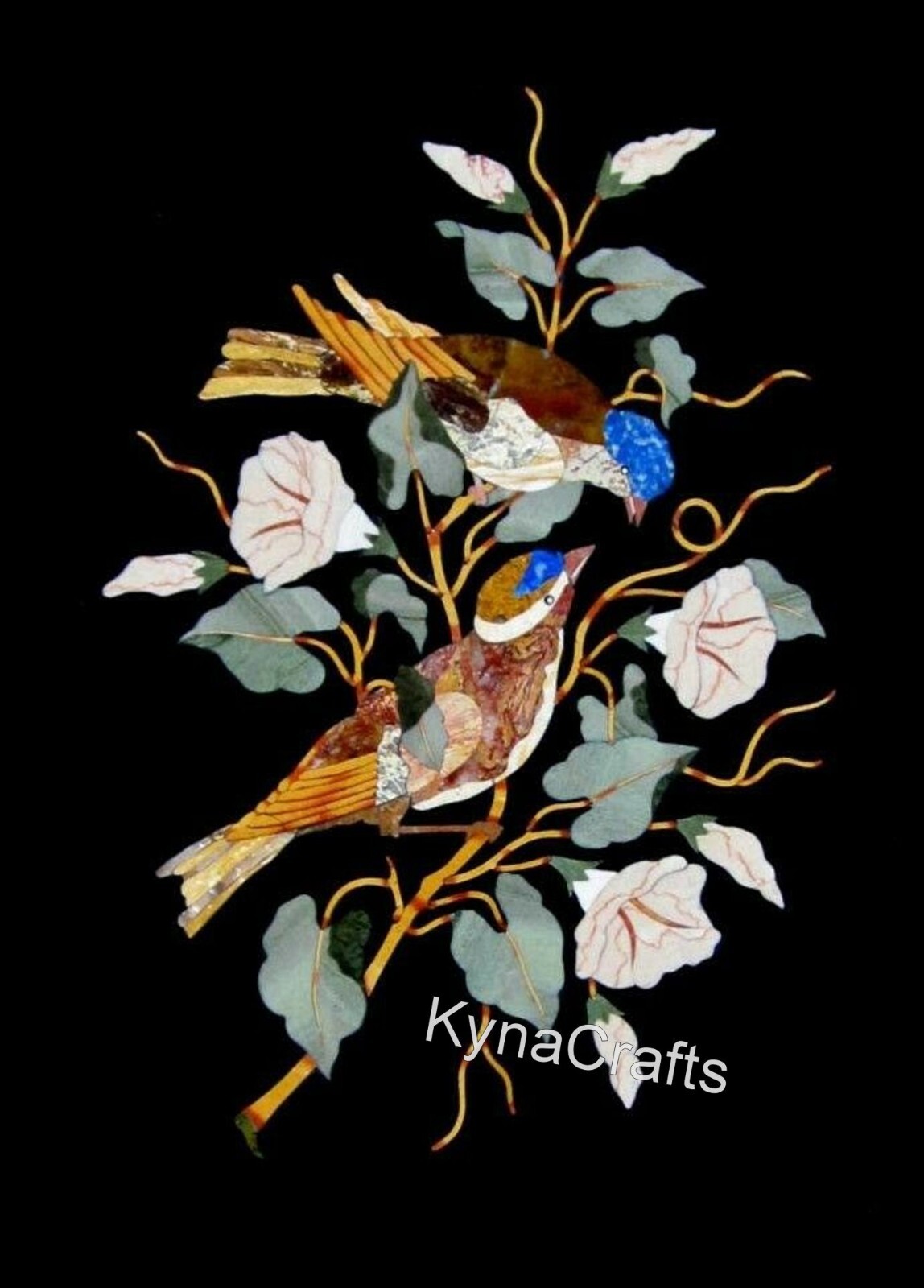 Rectangle Marble Coffee Table with Floral Inlay Wall Accent