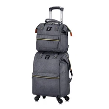 2Pcs Gray Luggage Organiser Set Travel Bag Nylon Spinner Wheel Carry On Suitcase