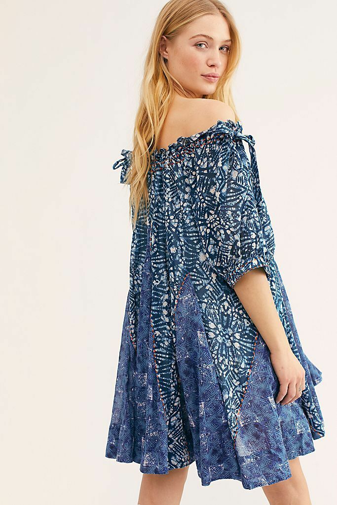 Free People NWT Size Medium Indigo Babydoll Mini Dress Combo NEW