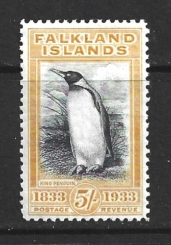 Falkland Islands GV 1933 5/- Shillings Black & Yellow Mint MH King Penguin SG136
