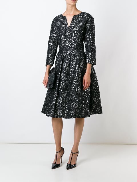 $2990 NEW Oscar de la Renta Flare Embellished Cocktail Evening Dress Black  4 
