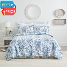 Quilt Set Reversible Cotton Bedding with Matching Shams, Lightweight Home Decor