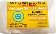 50 Zipper Vacuum Sealer Bags: Pint Size (6" x 10") OutOfAir Vacuum Seal Zip Bags