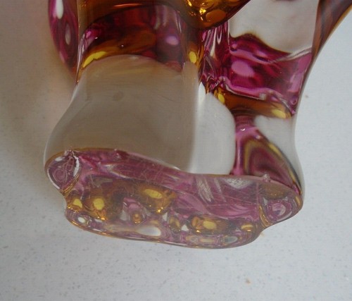 CHRIBSKA sommerso art glass cats head ear vase pink orange JOSEF HOSPODKA Czech - Picture 12 of 12