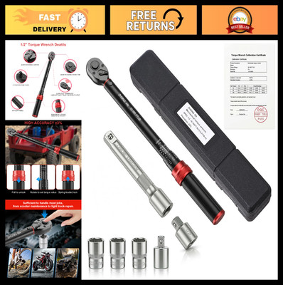 Precision 1/2'' Drive Click Torque Wrench 10-160 FT.lb, 72-Tooth Dual Direction f
