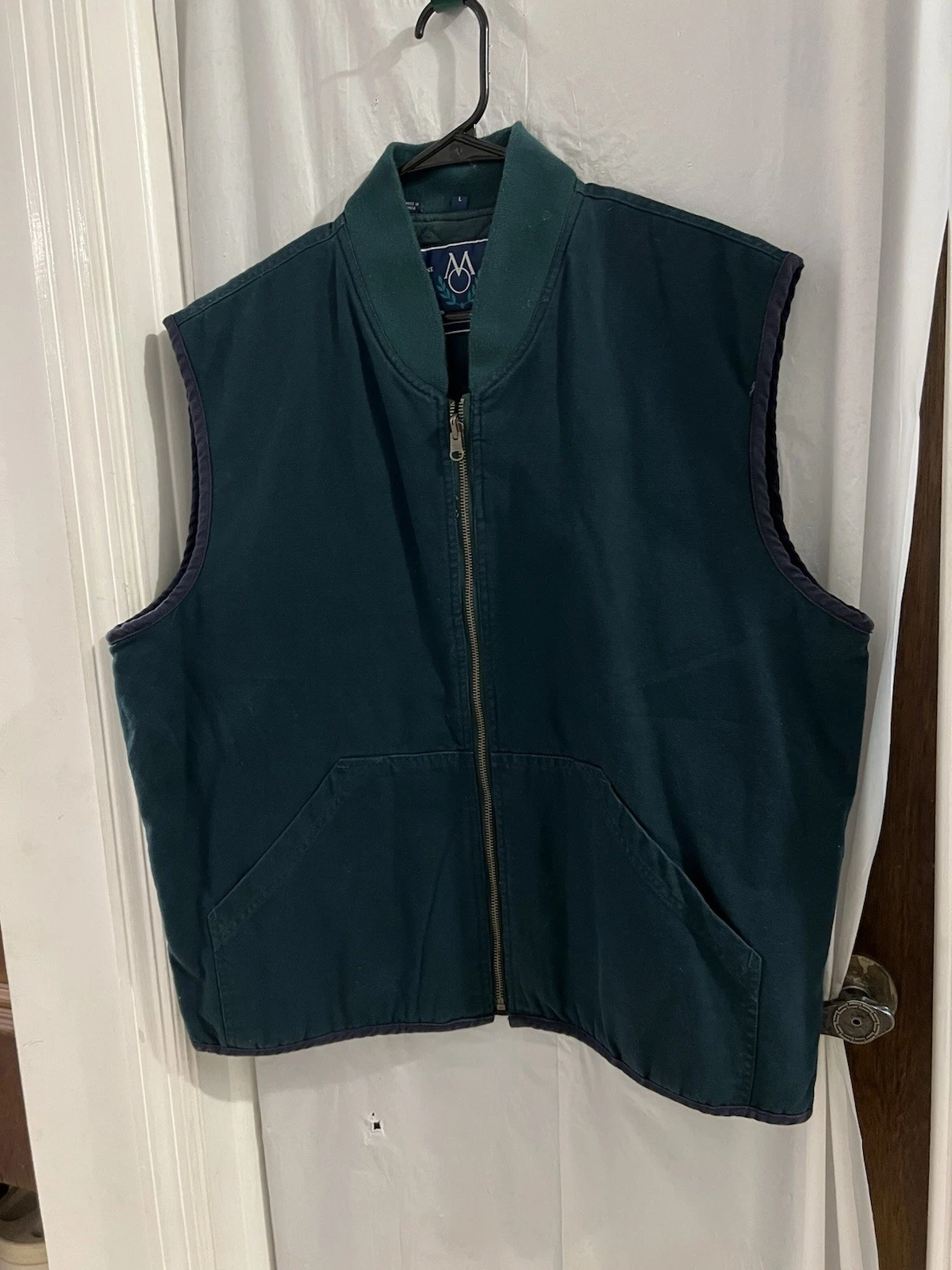Members Only Green Quilted Full Zip Vest Sz L