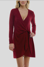 *1033  Socialite Knot Front Long Sleeve Sweater Mini Dress   Sz XS  cabernet