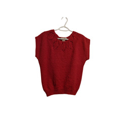 MS Casuals Woman's Sweater M Red Acrylic Short Sleeve or Sleeveless 80s 90s