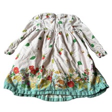 Mini Boden Girls Pink Woodland Animal Floral Smocked Jersey Dress 6-7Y Cottage