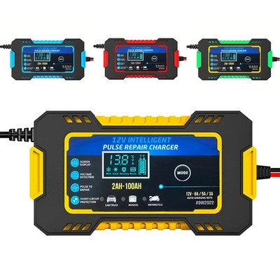 Auto und Motorrad Ladegerät Intelligentes Laden 12V 6A mit Kabeln und LCD-Bildschirm