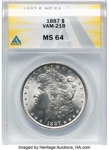 1887 P MORGAN DOLLAR VAM 21B TRIPLE STARS DIE BREAKS UR LATE DIE STATE MS64
