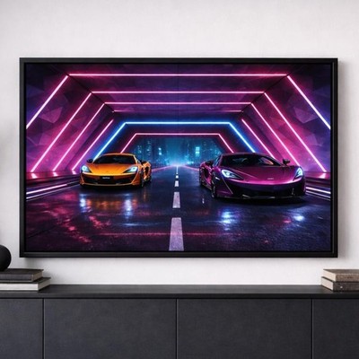 Cyberpunk Supercar Poster, Neon Tunnel Racing Art, Futuristic Framed Wall Decor