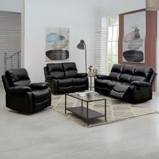 Image of Recliner Sofa Suite Faux Leather Armchair 2 Seater 3 Seater Manual Black Grey