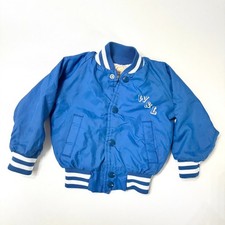 Vintage Chalk Line Snap Front Bomber Nylon Jacket Toddler Blue W  L Size 2