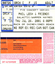 PHIL LESH CONCERT TICKET STUB, 7/26/2001, JONES BEACH AMPHITHEATRE