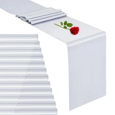 24 Pack Silver Satin Table Runner 12 x 108 Inches Long, Bright and Smooth Sil...