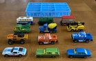 Lot of 12 Vintage Matchbox Cars Trucks & Cars In Blue Plastic Car Holder