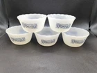 Set of 5 Currier and Ives Milk Glass Custard Cups Ramekins Horse Buggy Vintage