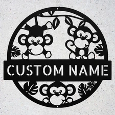 Custom Cute Monkey Metal Sign Personalized Jungle Animal Wall Decor Plaque Gift