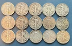 Lot of 15 Walking Liberty Silver Half Dollar from F to BU