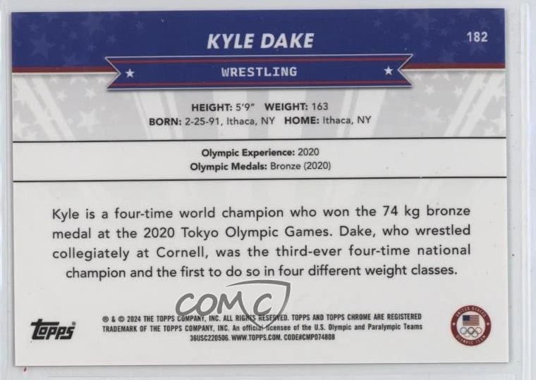 2024 Topps Chrome US Olympic & Paralympic Team and Hopefuls /25 Kyle Dake #182 - Image 2 of 2