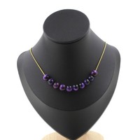 Steine Und MinéRaux. Halskette 10 Perlen Tigerauge Violett 8 Mm. Kette In Crea