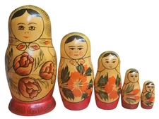 Vintage Russian Matryoshka Nesting Dolls Set of 5 – Hand Painted – Made in USSR