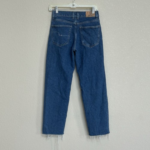 Pantalones de mezclilla rectos de tiro alto We The Free Risk Taker para mujer talla 25L azul dobladillo crudo - Imagen 2 de 7