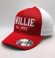 WILLIE NELSON Hat Cap EST 1933 Red White Mesh Fitted S/M Flexfit Music 