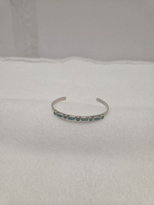 Vintage Zuni Sterling Silver Turquoise Channel Inlay Cuff Bracelet - Native Amer