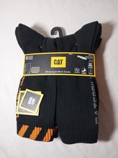 CATERPILLAR Mens Crew Socks Mid-Weight Work Boot Cushion 6 Pack BLACK 8-12 CAT