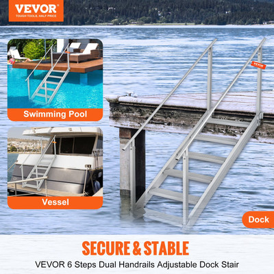6-Step Dock Ladder 500 lbs Adjustable Height Dual Handrails for Boat/Pool/Marine