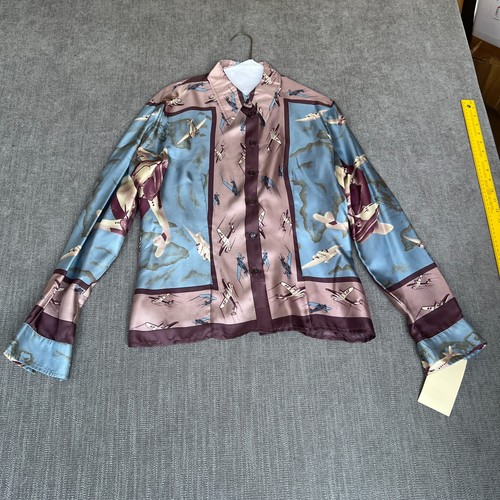 Philosophy di Alberta Ferretti Shirt Top Womens 10 Multi Airplane Print Silk