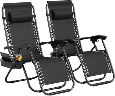 Zero Gravity Chair Set of 2, Patio Lounge Chair Outdoor with Pillow & Cup Holder
