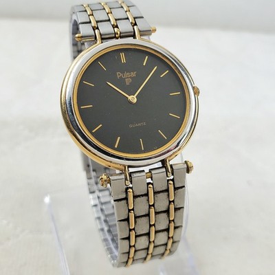 RARE VINTAGE PULSAR BY SEIKO V320-6050 TWO-TONE/GRAY QUARTZ JAPAN MEN'S WATCH 